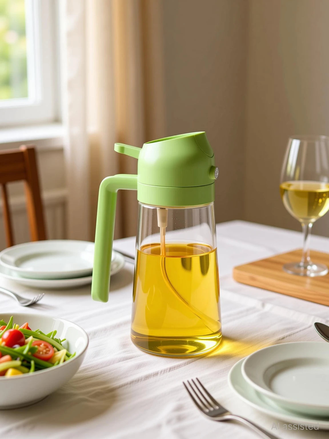 2-in-1 Olive Oil Sprayer & Dispenser Bottle (500ml) – Leakproof Glass Oil Spray Bottle for Cooking, BBQ, Salad & Air Fryer