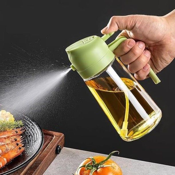 2-in-1 Olive Oil Sprayer & Dispenser Bottle (500ml) – Leakproof Glass Oil Spray Bottle for Cooking, BBQ, Salad & Air Fryer